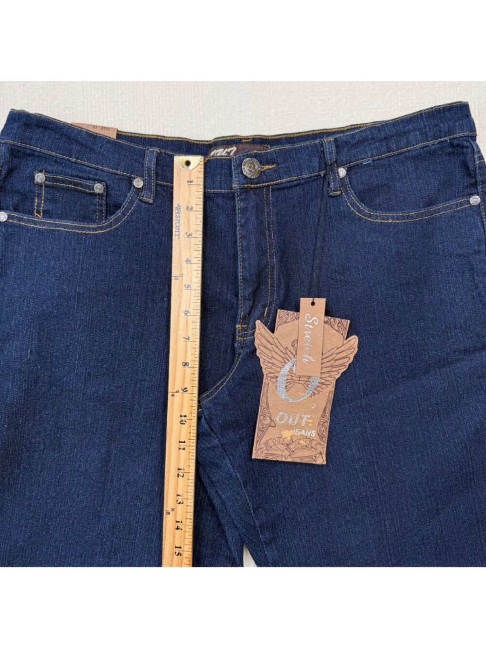 OUT Jeans Stretch Denim Bootcut Mid Rise Dark Wash Y2K Minimalist Womens 18 NWT - Picture 9 of 10